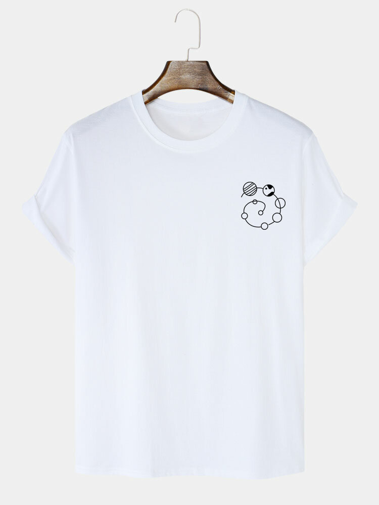 Mens Small Circle Chest Print 100% Cotton Casual Short Sleeve T-Shirts