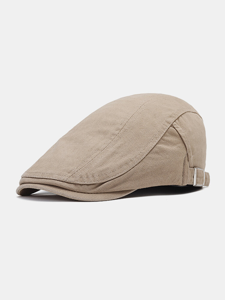 Men Cotton Solid Color Beret Cap Sunshade Casual Outdoors Peaked Forward Cap Adjustable Hat