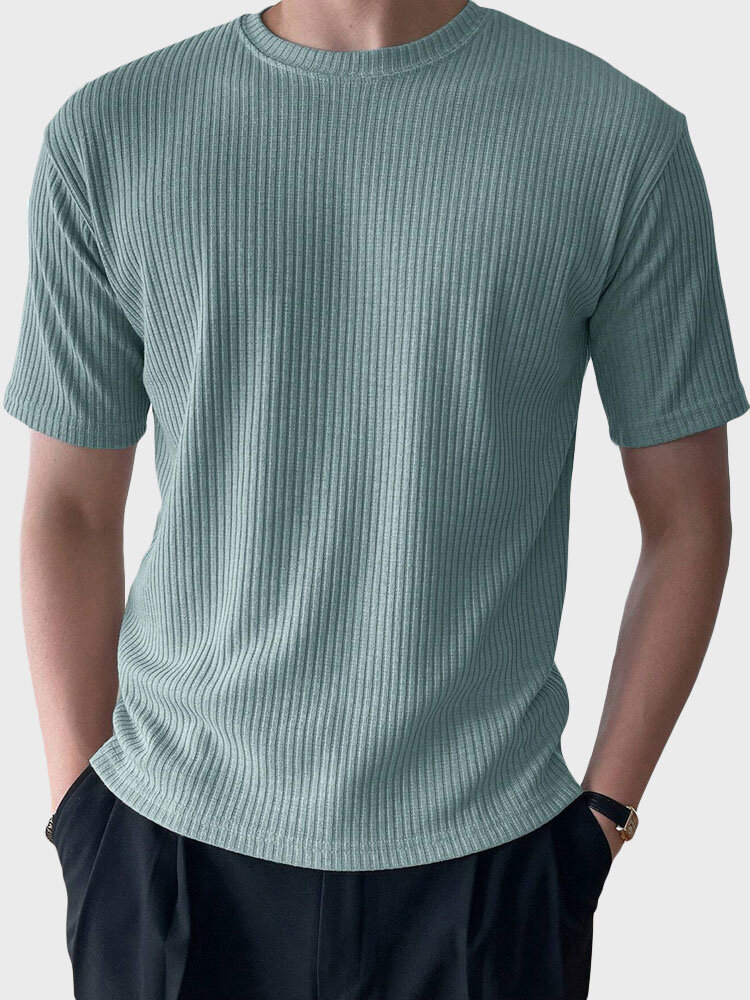 Camisetas masculinas sólidas com gola redonda casual de manga curta