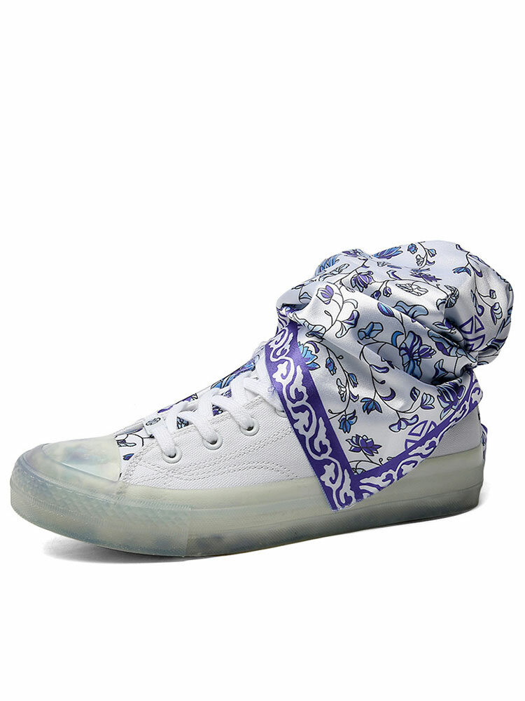 Men Stylish High Top Jelly Soled Canvas Skate Shoes With Silk