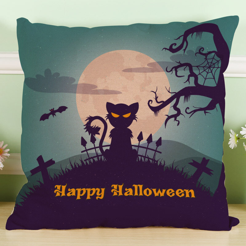 Almohada de lino de algodón de moda de calabaza de tema de Halloween loco Caso regalo de decoración de cojín de sofá