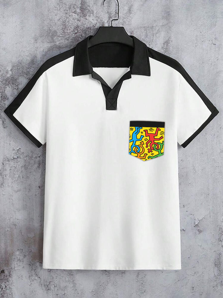 قمصان جولف كاجوال بأكمام قصيرة وطباعة متباينة للرجال
