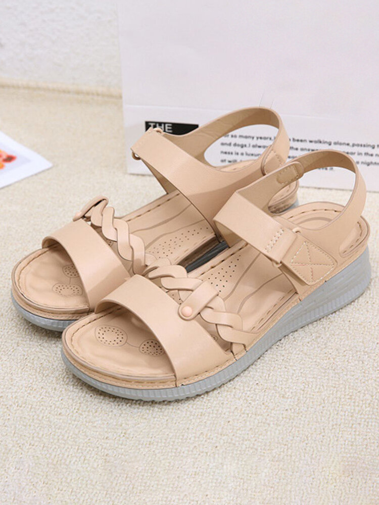 

Women Woven Design Casual Moisture Wicking Breathable Comfy Hook & Loop Wedges Sandals, Black;apricot;blue;green