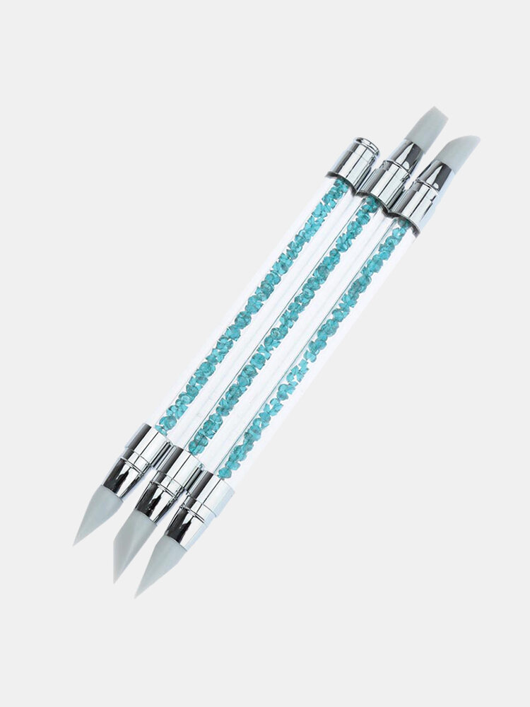 3 Pcs Double Nail Brush Pen Silicon Crystal Handle Nail Pen Nail Brush Pen Kit Pro Nail Art Tools