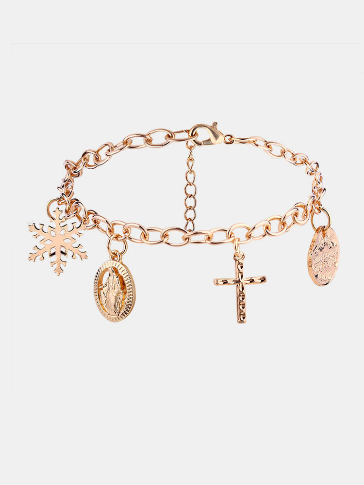 Fashion Charm Bracelet Cross Madonna Snowflake Chain Gold Bracelet Jewelry for Women