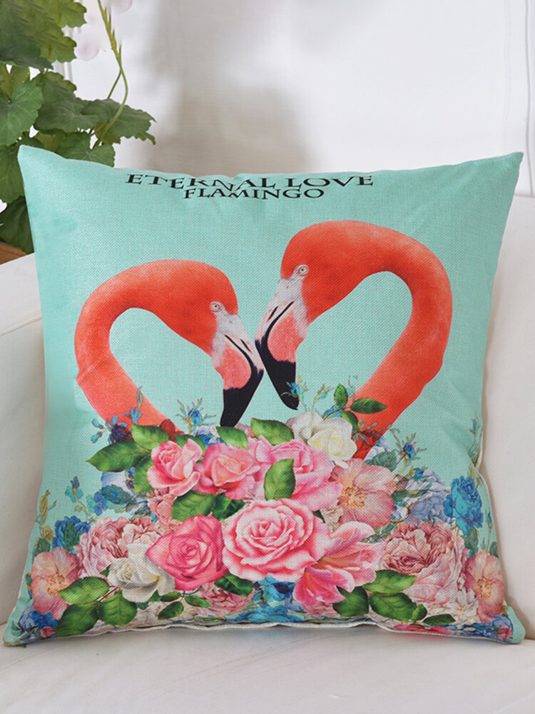 Creative Flamingo Cartoon Pattern Cotton Pillowcase Home Decor Cushion Cover