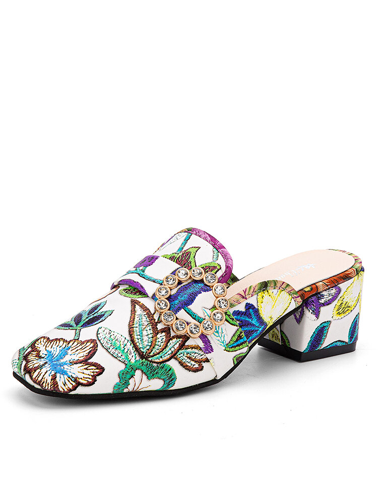 Socofy Retro Hard Wearing Tribal Printing Backless Loafers