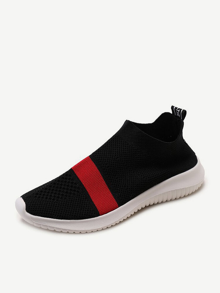 Plus Size Women Sports Light Knit Breathable Slip On Flat Sneakers Trainers