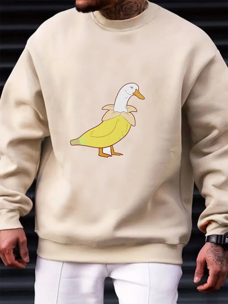 Mens Cartoon Banana Duck Graphic Crew Neck Pullover Sweatshirts Winter