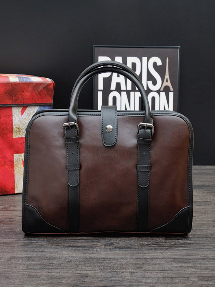 Men Vintage Business PU Leather 14 Inch Laptop Bag Briefcases Messenger Bag Handbag