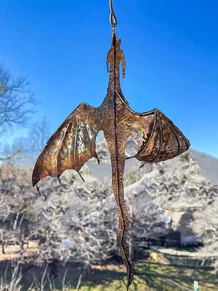 

1 PC Dragon And Bat Wind Catcher Spinner Garden Metal Art Sculpture Hanging Windmill Ornament with Hanging Hook Garden Y