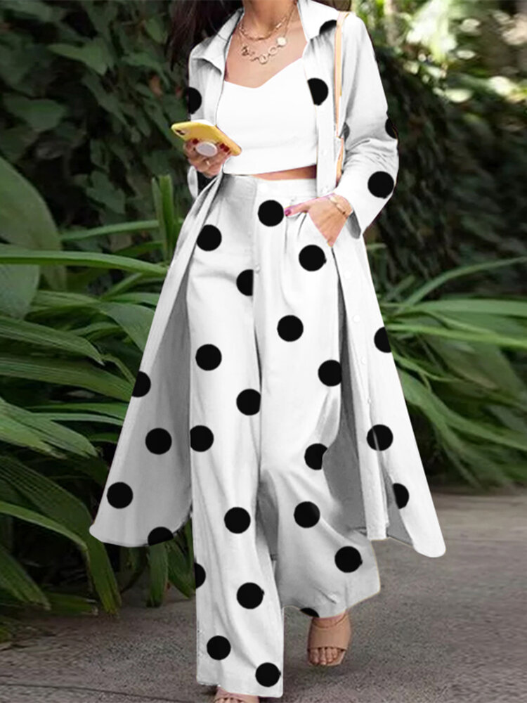 Allover Polka Dot Print Pocket Two Pieces Suit