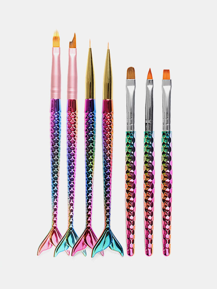 6 Styles Mermaid Handle Nail Art Brush Acrylic UV Gel Extension Flower Design Drawing Painting Pen