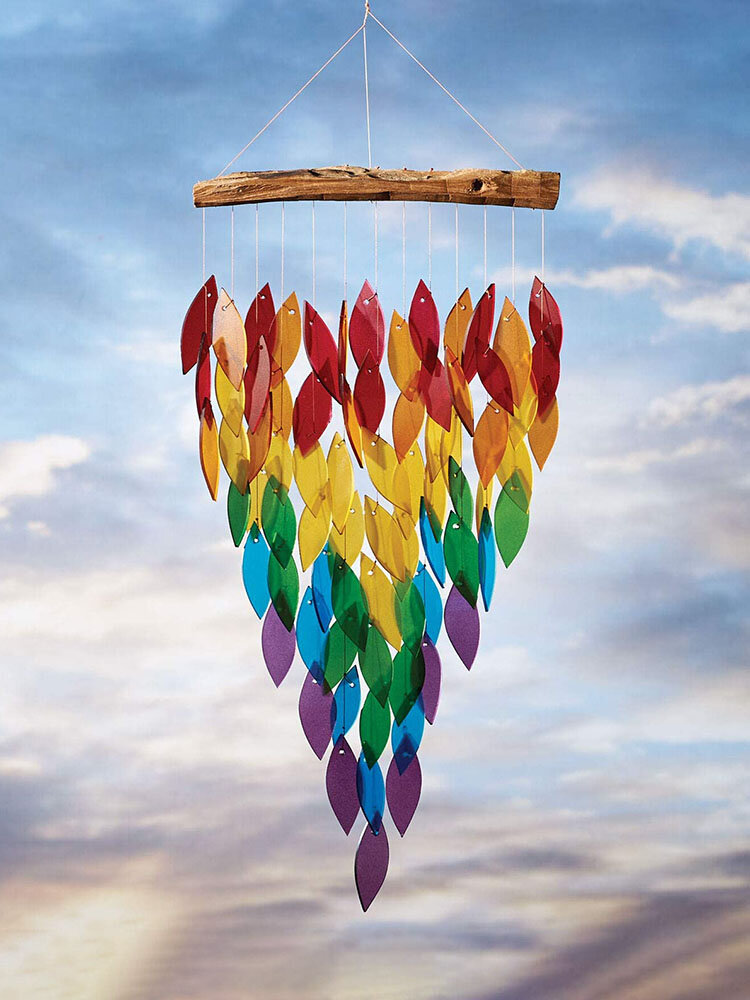 1 PC Rainbow Color Leaf Wind Chime Ornaments Wall Hanging Creative Crafts Home Decoration