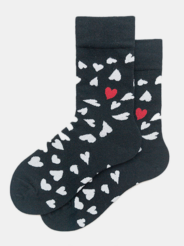 Men And Women The Same Paragraph Cotton Socks Heart-Shaped Trend Middle Tube Socks Couple