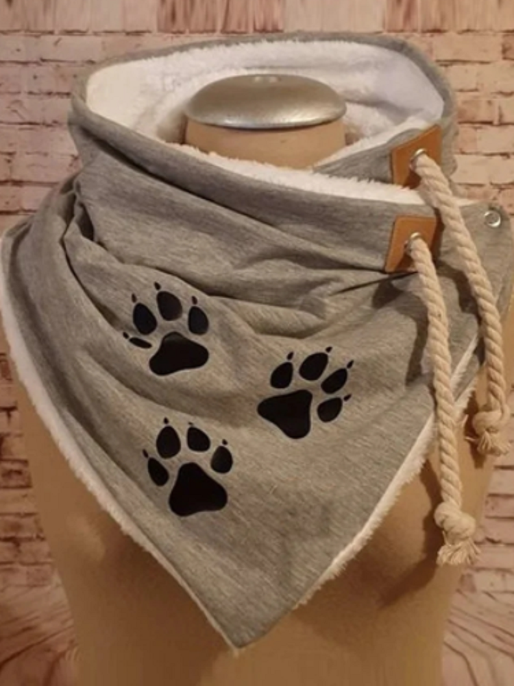 

Women Thick Solid Color Dog Paw Printed Scarf Adjustable Neck Wrap Warm Scarf, Grey