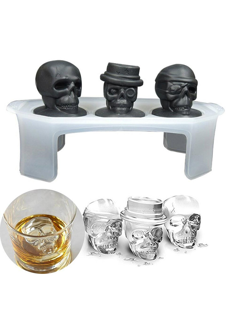 3D Skull Ice Cube Tray Halloween Ice Mold Cocktiail Silicone Ice-cream Mold Maker Skull Shape Chocolate Mold Kitchen Tools Set Of 3