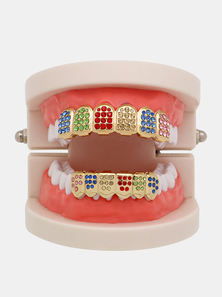 Punk Geometric Colorful Rhinestone Braces Clown Grillz Diamond Gold Braces Teeth Jewelry