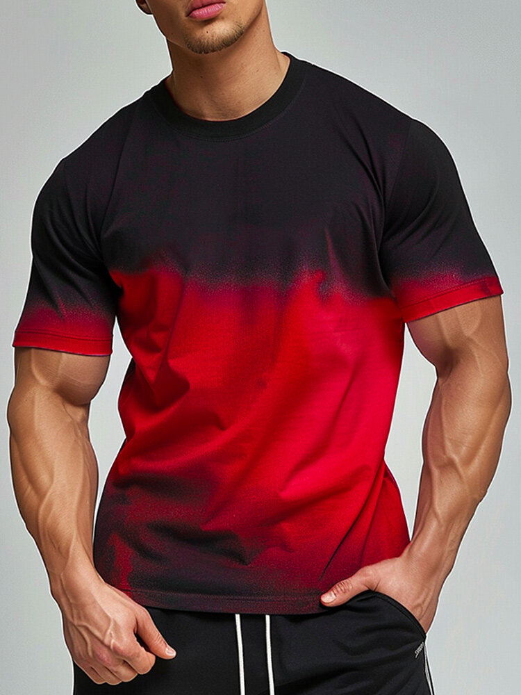 

Mens Ombre Print Crew Neck Casual Short Sleeve T-Shirts, Red