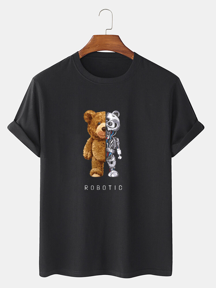 Camiseta de manga corta con gráficos de oso 100 % algodón para hombre