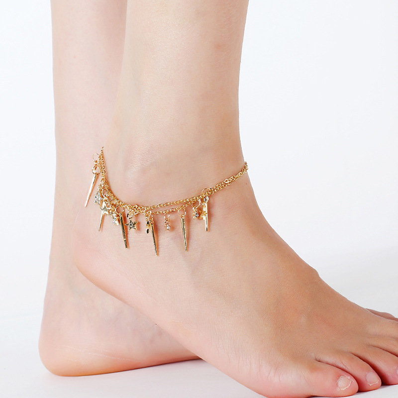 

Bohemian Tassels Arrow Anklets Rhinestone Star Pendant Anklets Vintage Jewelry for Women, Gold