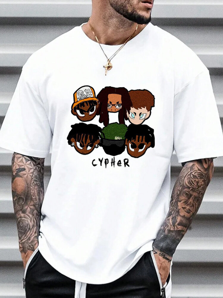 Herren-T-Shirts mit Cartoon-Figur, Buchstaben-Aufdruck, Rundhalsausschnitt, lässig, kurzärmelig, Winter