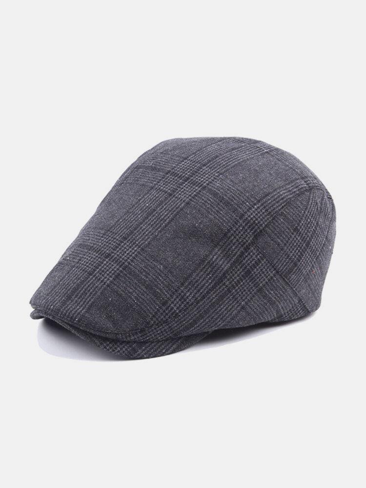 Men Women Cotton Grid Beret Hat Casual Outdoor Sunshade Hat Forward Peaked Adjustable Hat