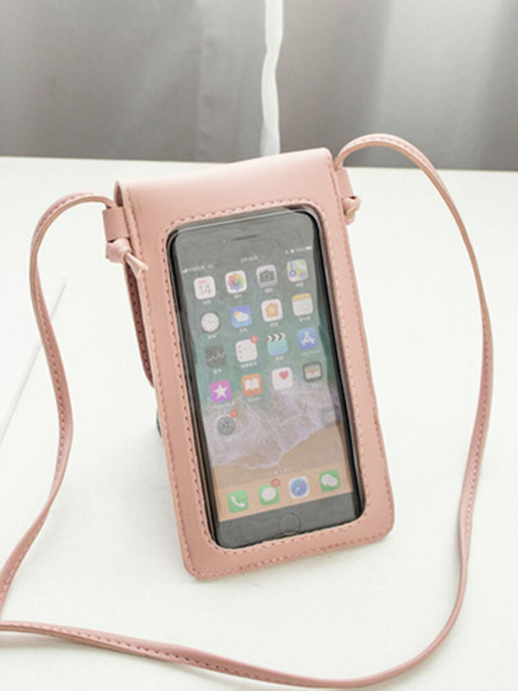 Women Casual Solid Hollow Out Touch Screen 6.3 inch Phone Shoulder Bag