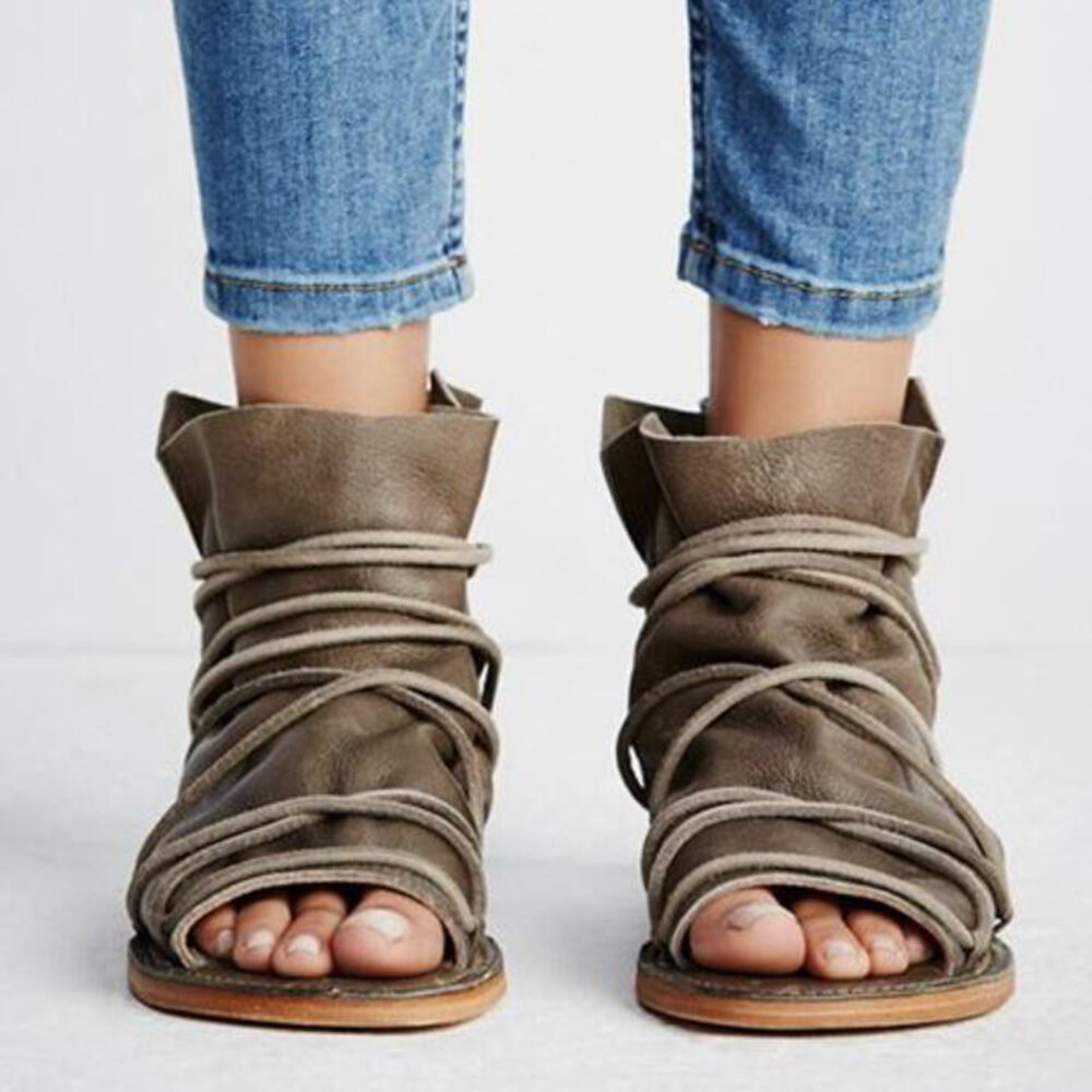 Peep Toe Lace Strap Sandals
