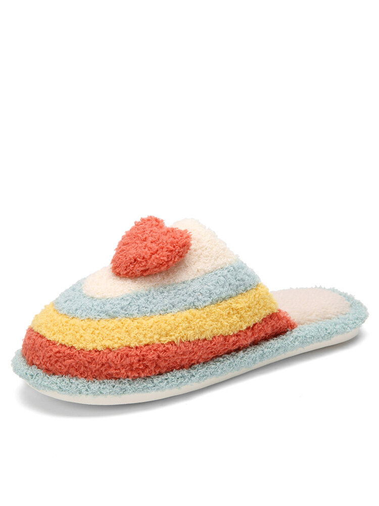 

Plus Size Rainbow Pom-pom Decor Womens Soft Comfy Fuzzy Home Slippers, Blue;khaki;gray;pink;orange