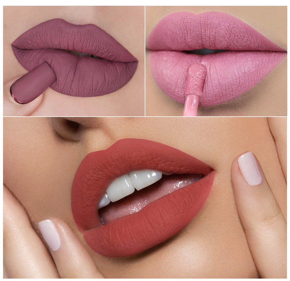 

8 Colors Matte Lip Glaze Long-Lasting Non-stick Cup Easy To Color Liquid Lipstick Lip Makeup