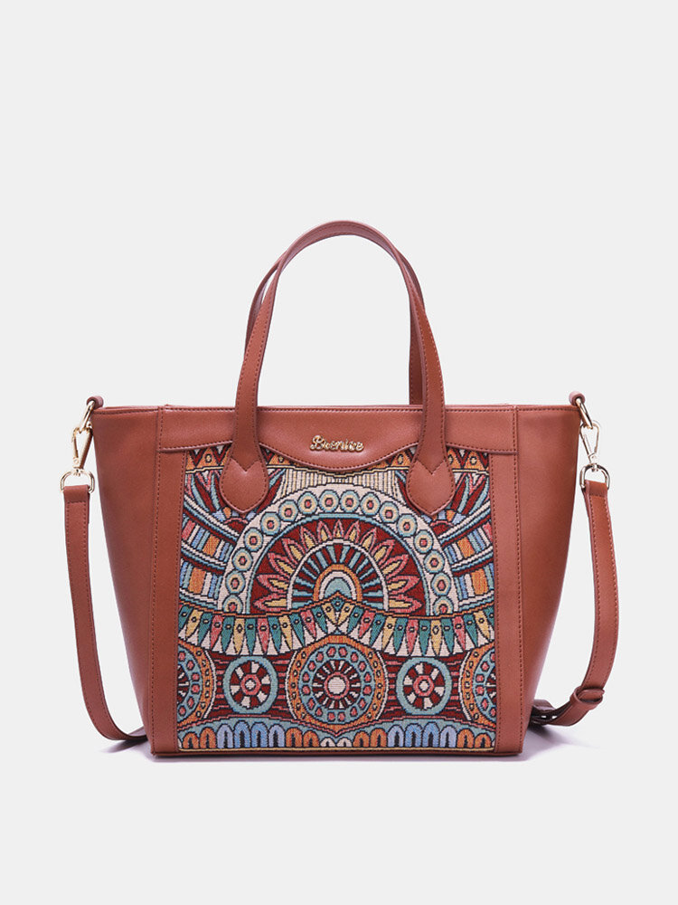 Brenice Embroidery Tote Handbags Vintage Flowers Shoulder Crossbody Bags