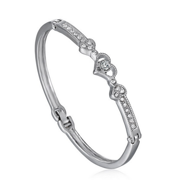 Elegant Silver Rhinestone Crystal Heart Bracelet 