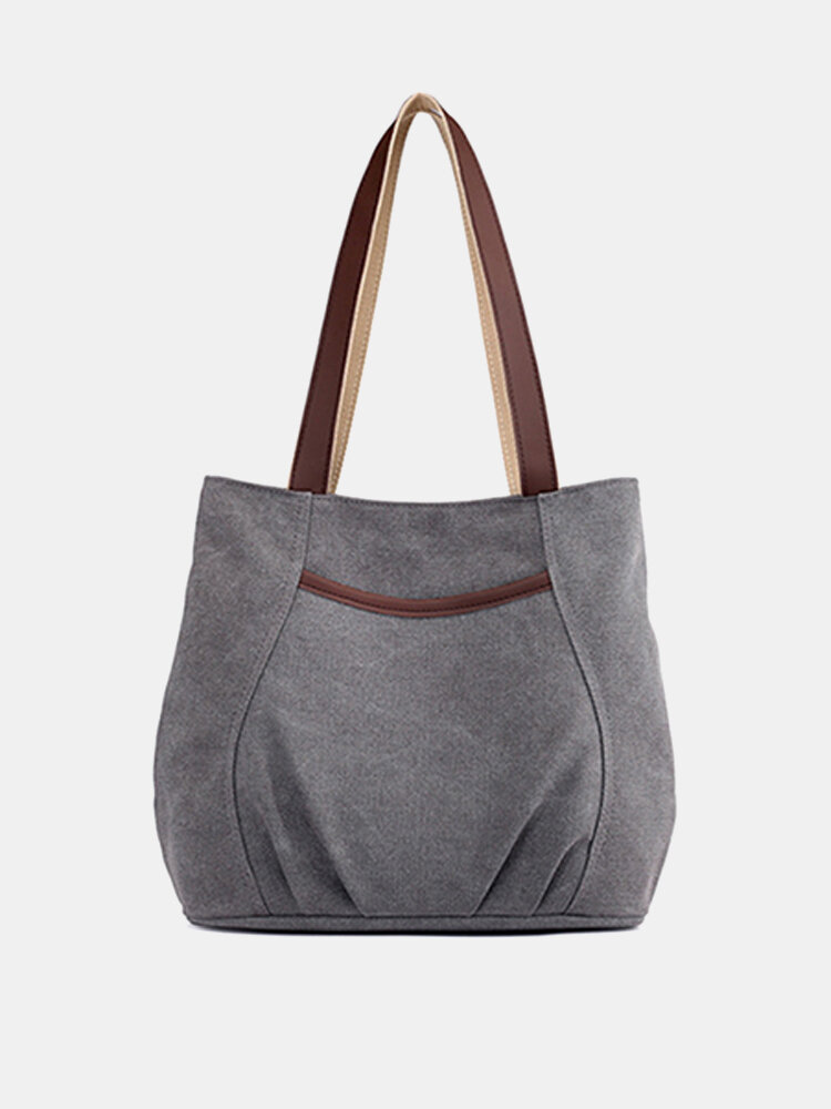 Women Canvas Solid Tote Bags Leisure Handbags Casual Shoulder Bags