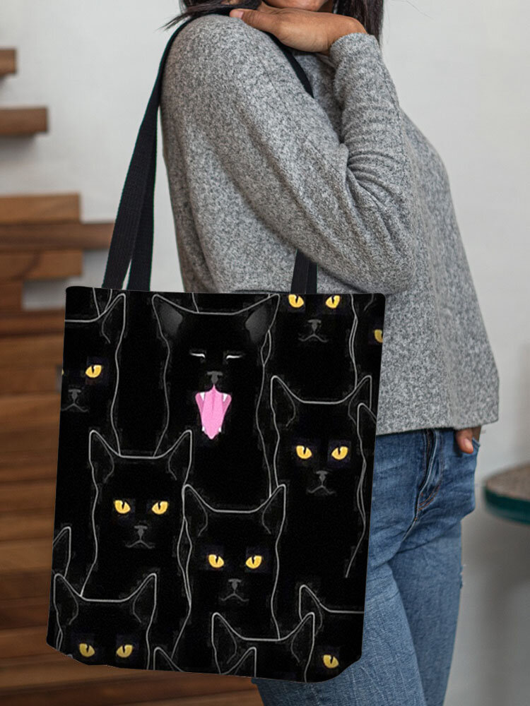 Women Many Black Cats Pattern Shoulder Bag Handbag Tote