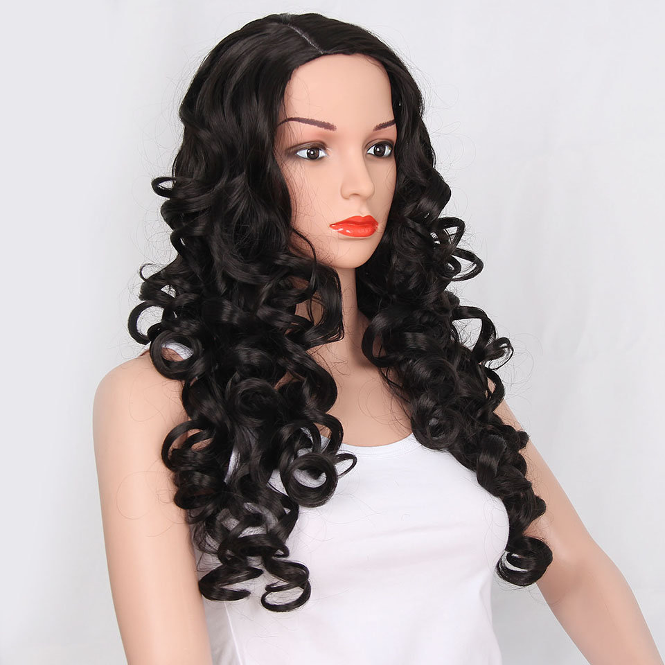

Long Synthetic Wigs Naturally Black Bouncy Curly Artificial Hair Wigs High Temperature Fiber Wigs