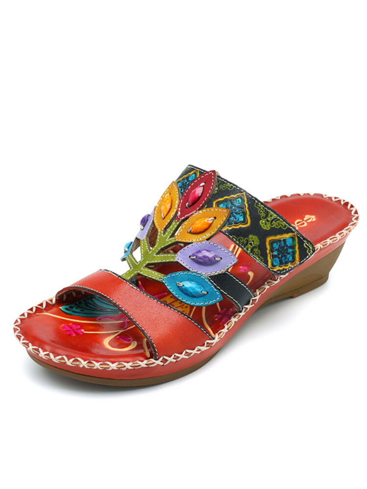 SOCOFY Богемианские мягкие сандалии ручной работы из натуральной кожи с регулируемым крючком