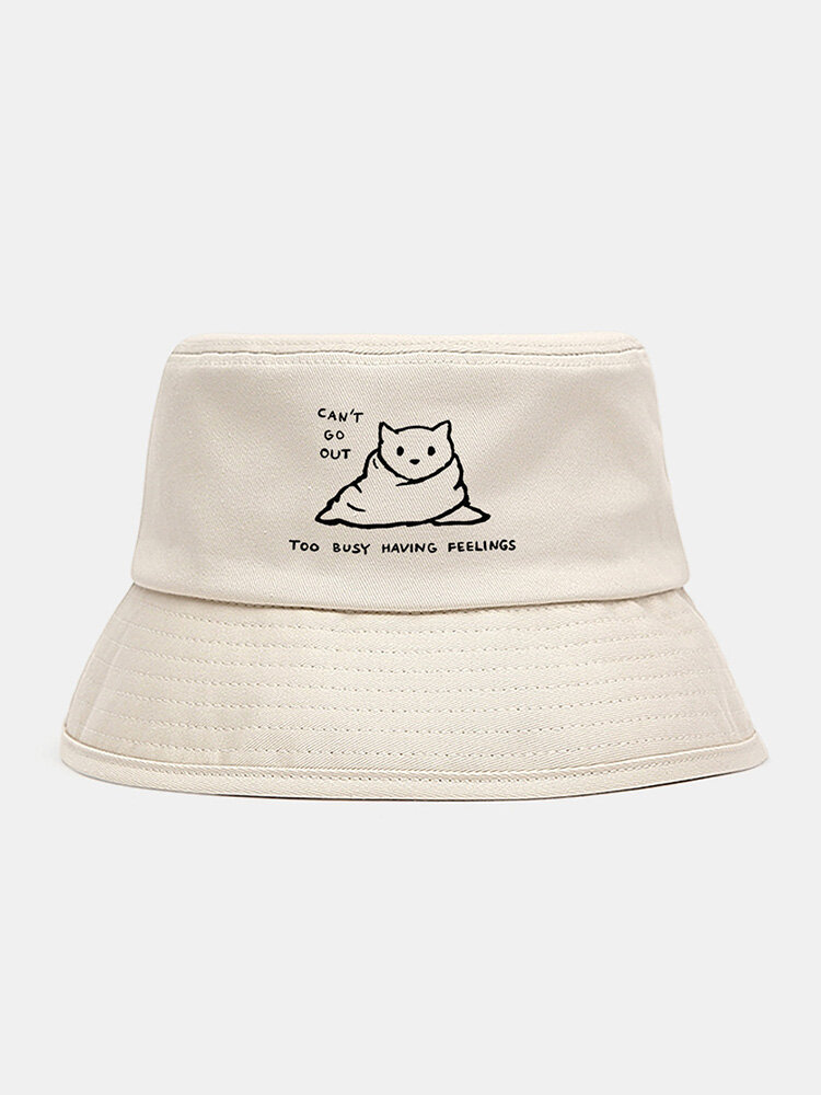 Collrown Unisex Cotton Cloth Lovely Cat Letter Print Casual Ourdoor Sunshade Foldable Flat Caps Bucket Hats