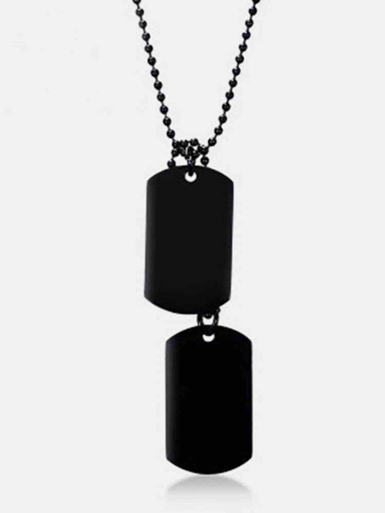 Stainless Steel Double Dog Tag Pendant Necklace Simple Classic Pure Color Chain Necklace for Men