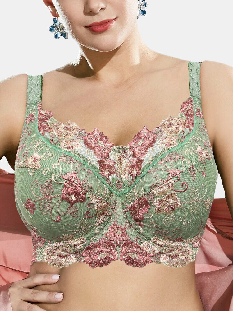 Plus Size Push Up Embroidery Lightly Lined Gather Minimizer Bras For Cool Summer