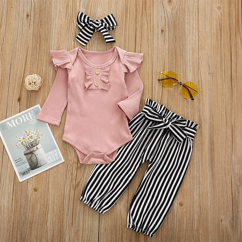 

Baby Tops+Striped Pants Set For 6-24M, Pink