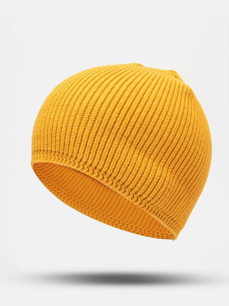 Unisex Polyester Cotton Knitted Solid Letter Cloth Label All-match Warmth Beanie Hat