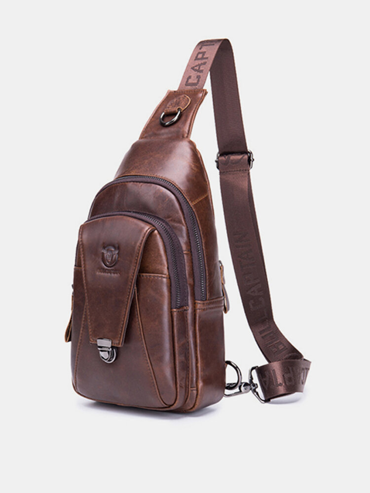 Bullcaptain Vintage Genuine Leather Large Capacity Chest Bag Sling Bag Crossbody Bag For Men