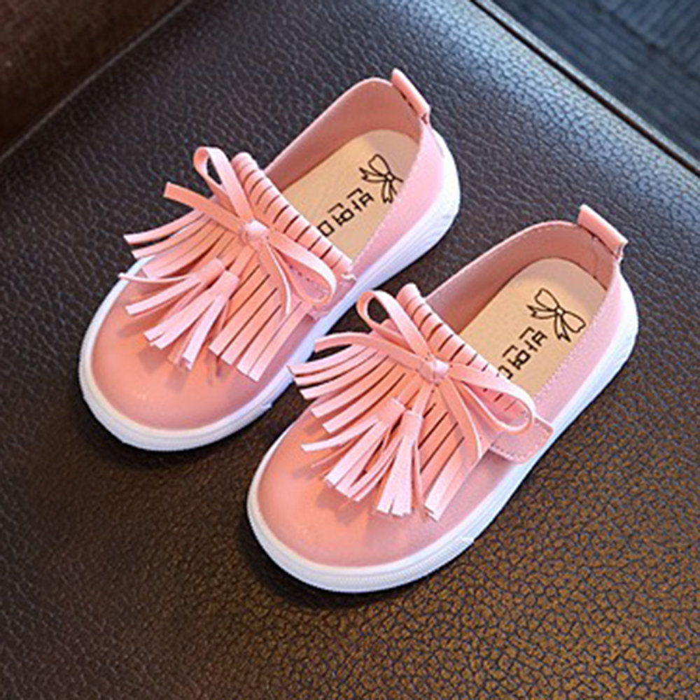 Girls Tassel Decor Hook Loop Lovely Casual Flat Shoes For Little Kids