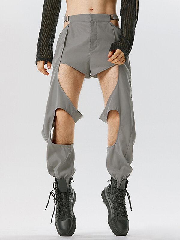 

Mens Cutout Design Solid Elastic Cuff Pants, Black;pink;gray