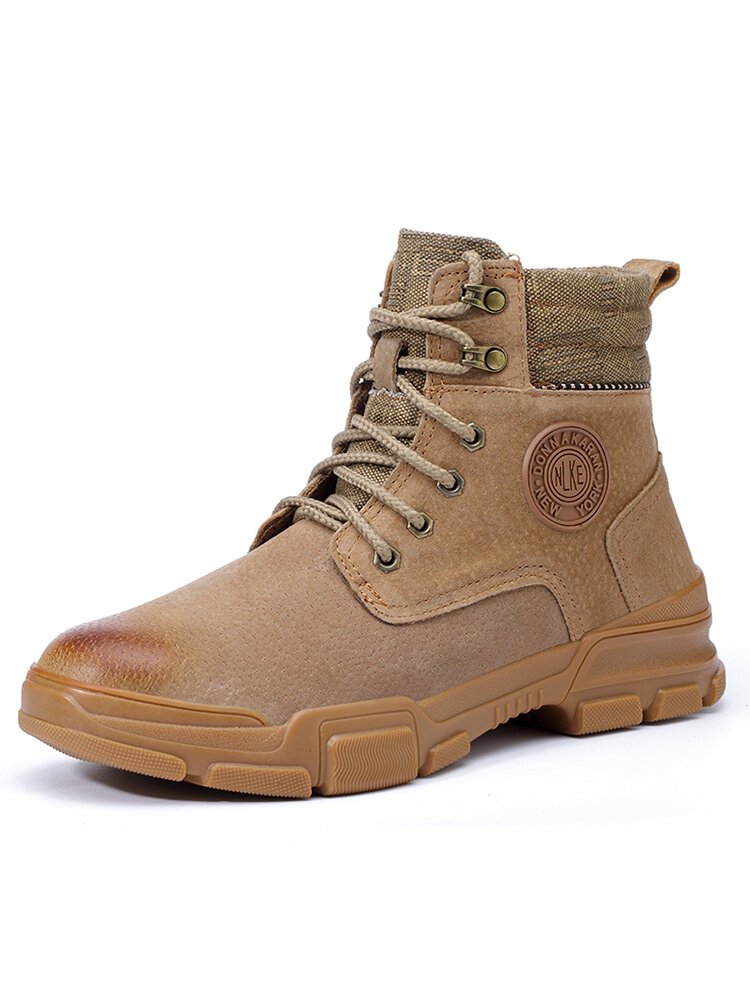 Men Suede Fabric Splicing Steel Toe Work Casual Safety Boots