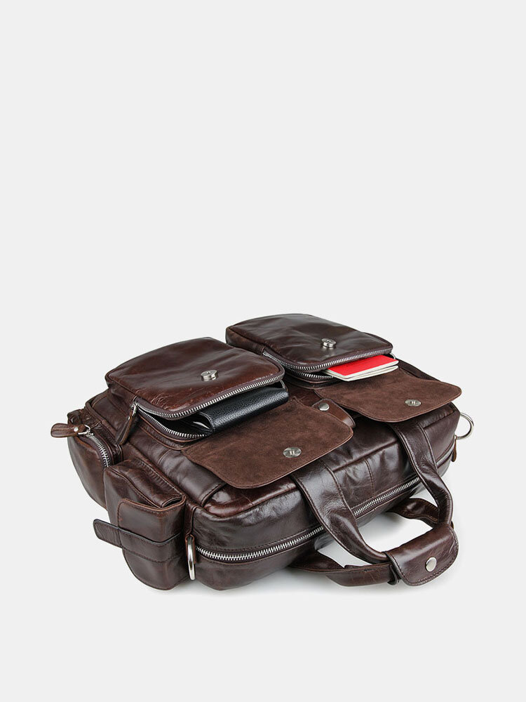 Men Vintage Genuine Leather Cow Leather Briefcases 14 Inch Laptop Travel Crossbody Bag Shoulder Bag
