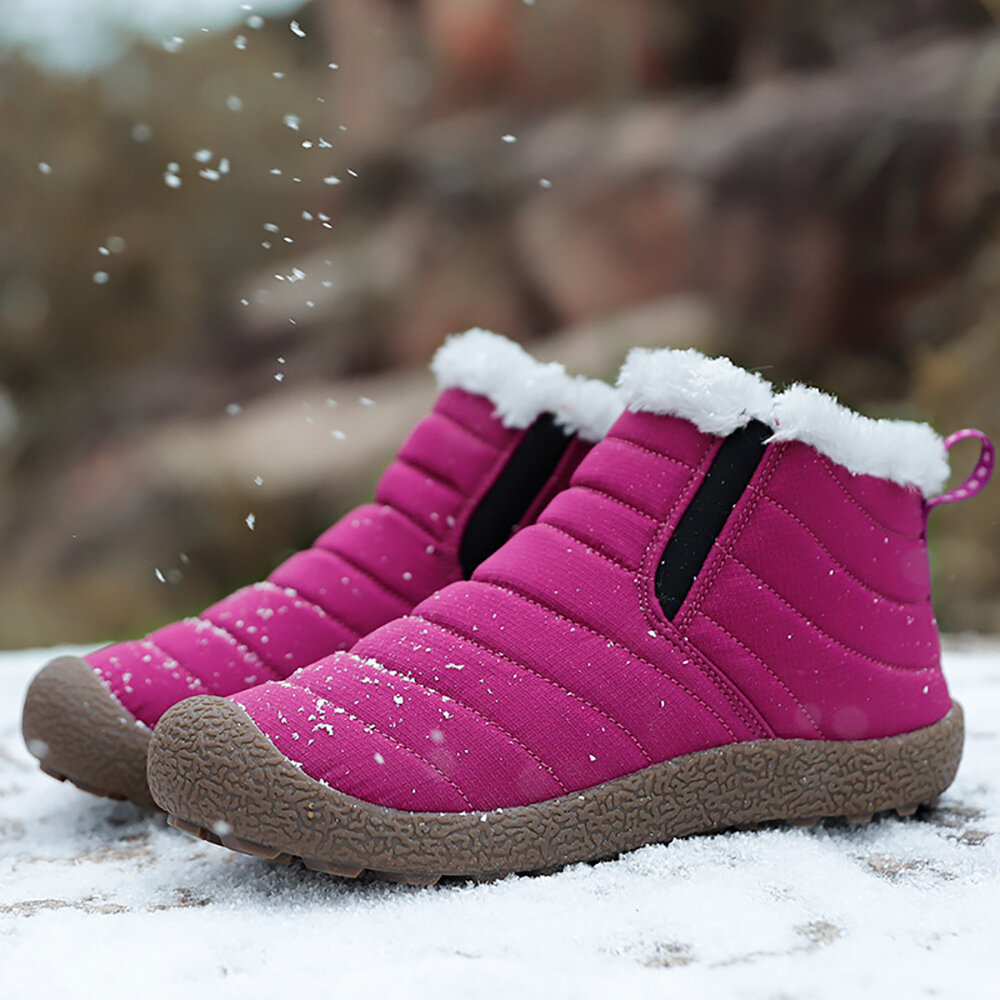 Waterproof Cloth Non Slip Plush Lining Solid Color Snow Ankle Boots