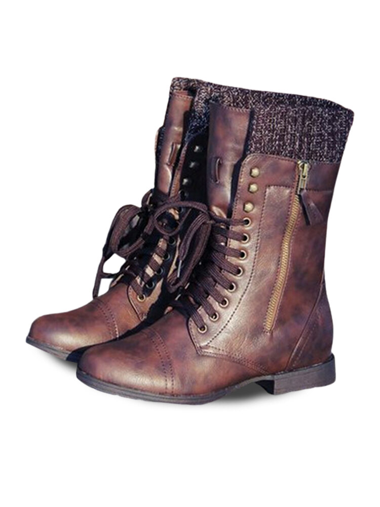 

Vintage Wool Knitting Detailed Lace Up Zipper Boots, Black;grey;brown