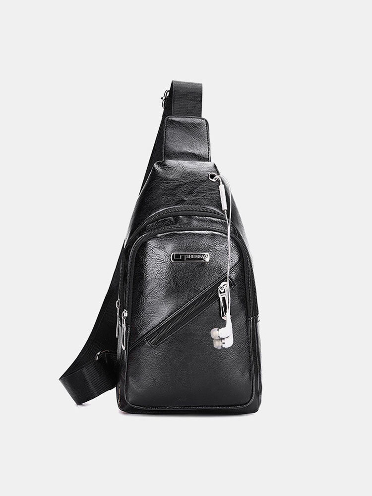 Men Earphone Hole Business Multi-pocket Crossbody Bag Chest Bag Sling Bag